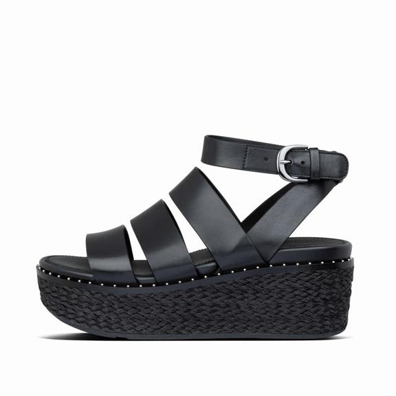 Sandales Compensées Femme Fitflop Eloise Ankle Strap Espadrille Noir (SQZ749061)